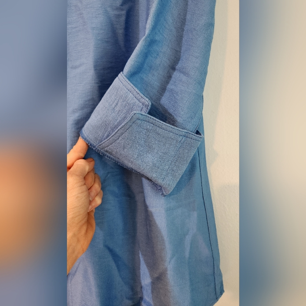 Women's Boho Chic Reverse Button-Down Blue Shirt,… - image 4